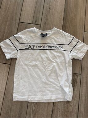 Emporio Armani White T-Shirt with Black EA7 Logo Stripe
